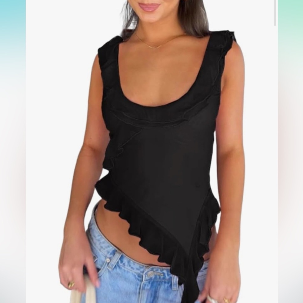 Black Ruffled Women's Top